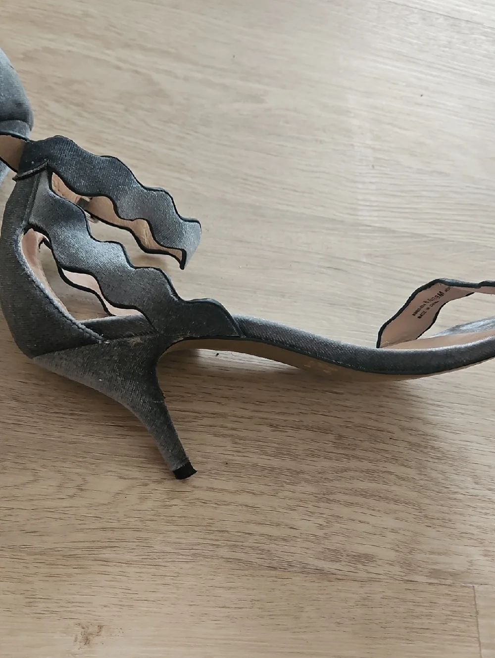 Silver Blue Velvet Scalloped Ankle-Strap Sandal